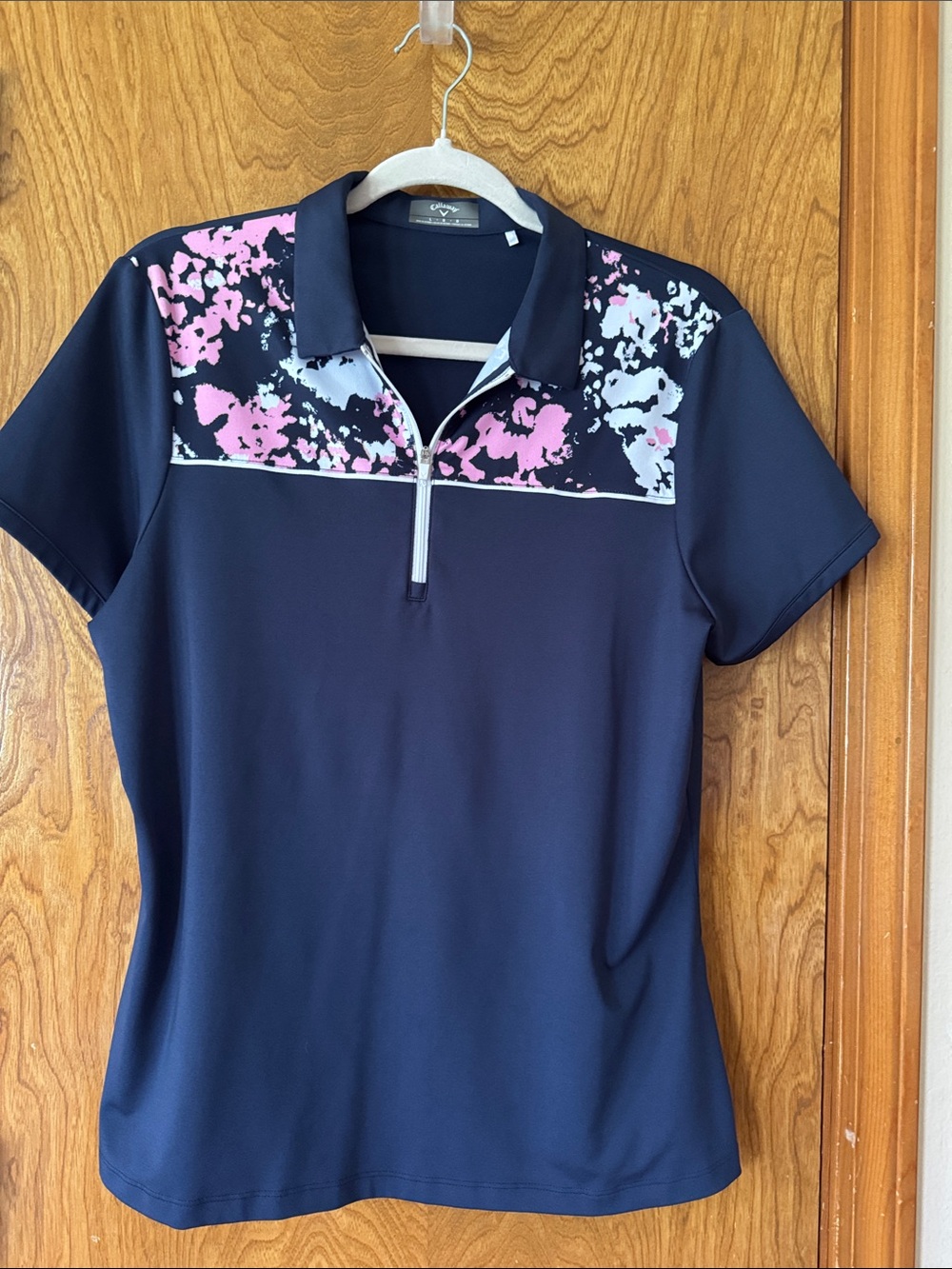 Callaway Navy Polo with Pink and White Floral Yoke